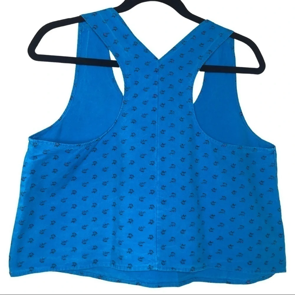 Vintage Crop Boxy Top Racer Back Bright Blue Graphic Tank by Flash Sz M 80’s 90s